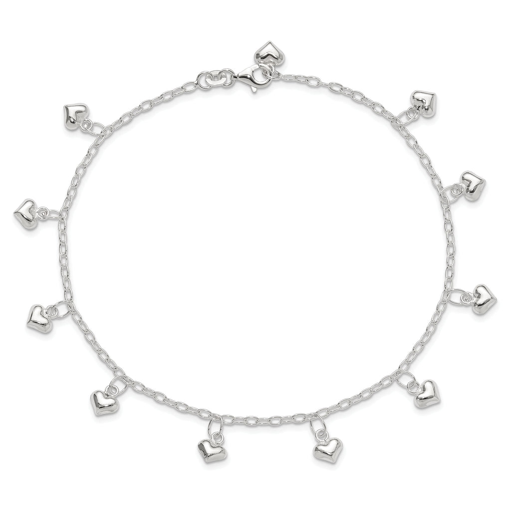 Puffed Heart Rolo Anklet in Sterling Silver - Sophia Jewelers