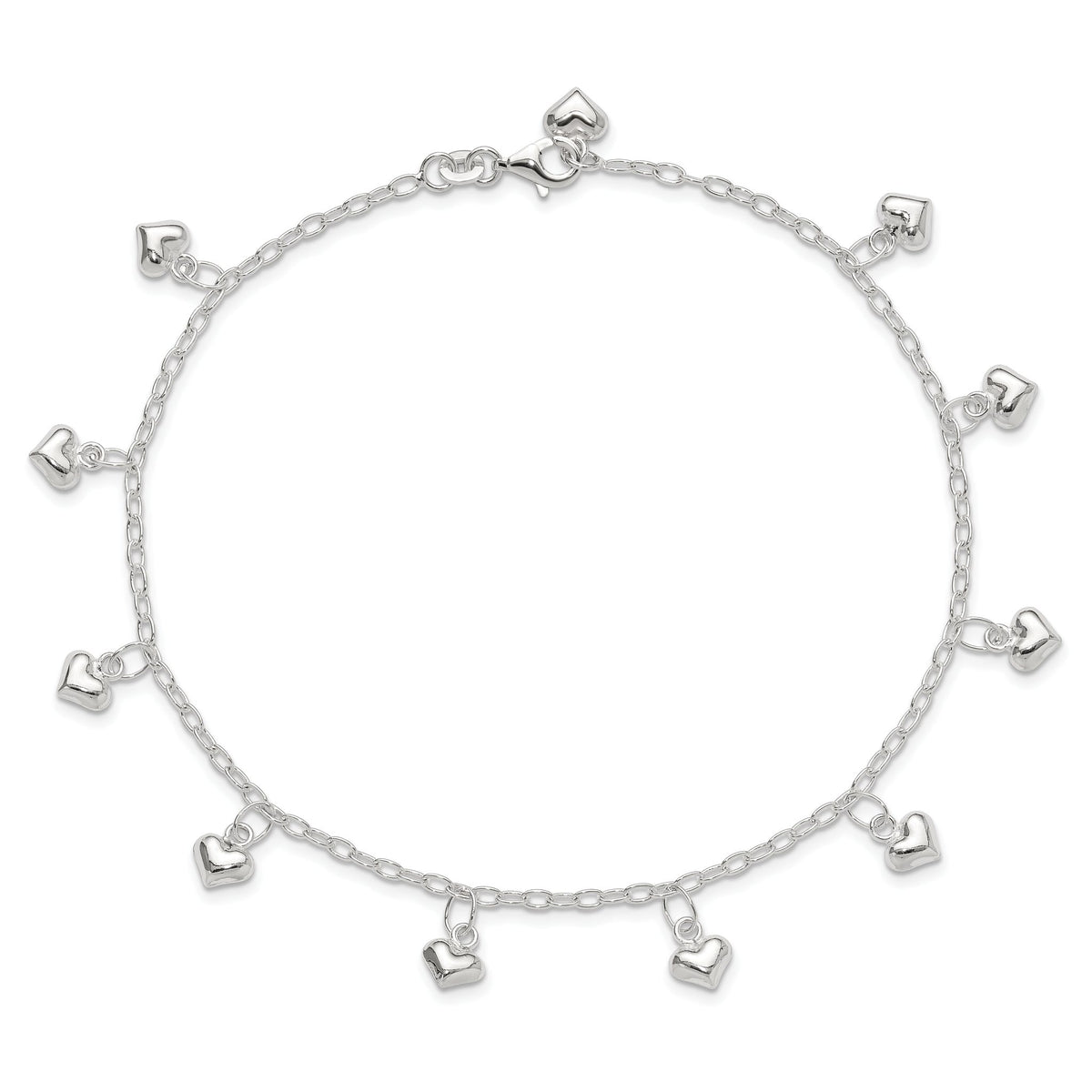 Puffed Heart Rolo Anklet in Sterling Silver - Sophia Jewelers