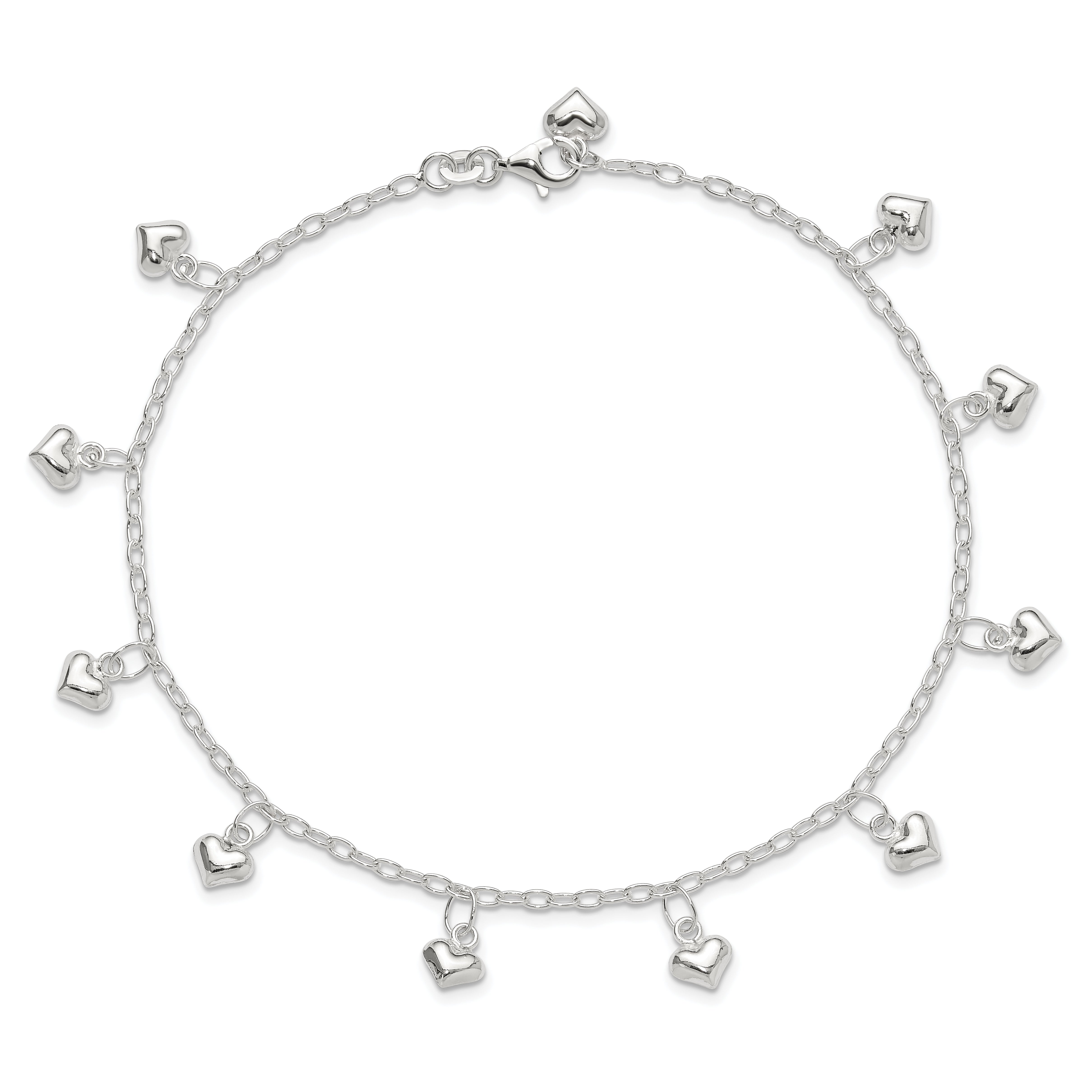 Sterling Silver Polished Puffed Heart Anklet