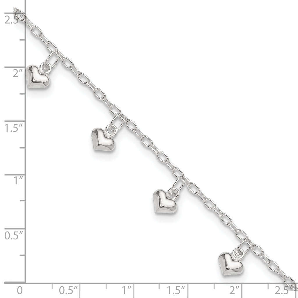 Sterling Silver Polished Puffed Heart Anklet