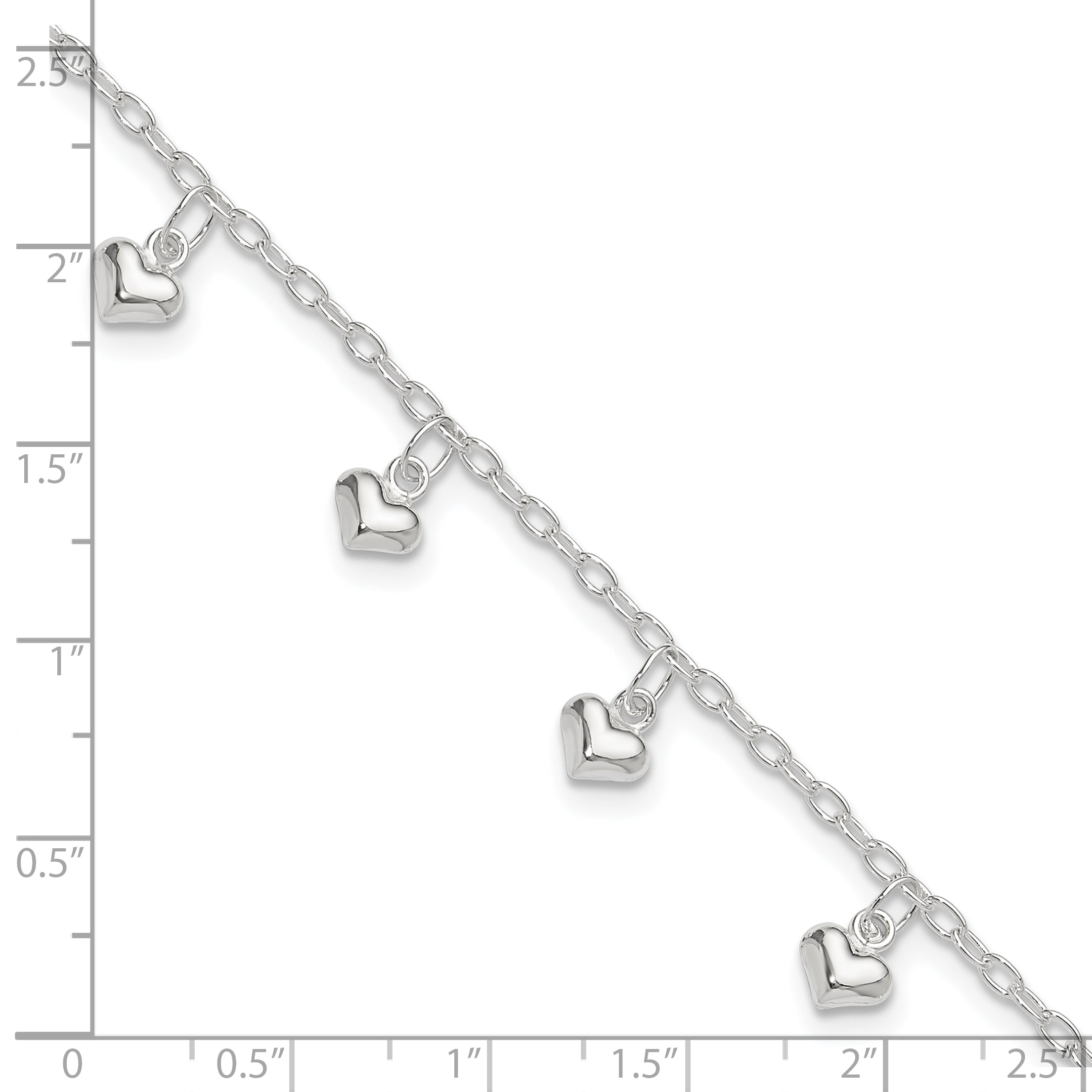 Sterling Silver Polished Puffed Heart Anklet