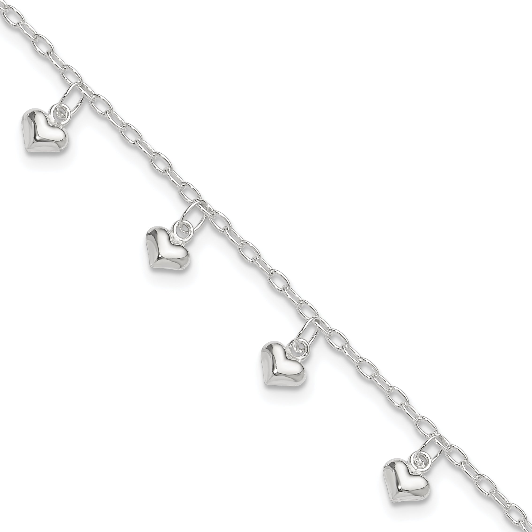 Sterling Silver Polished Puffed Heart 9in Anklet Main image