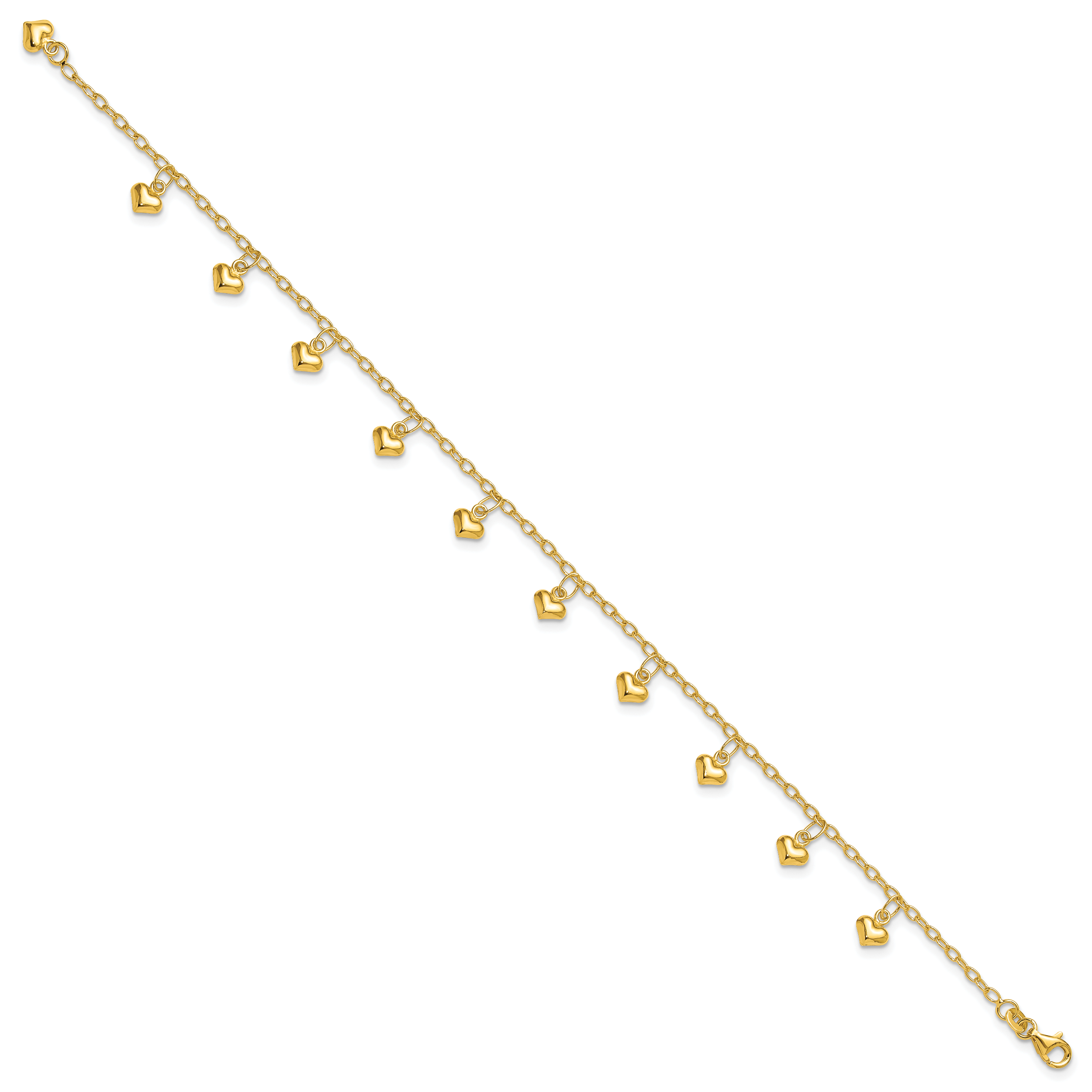 Sterling Silver Gold-tone Polished Puffed Heart 10in Anklet Secondary image