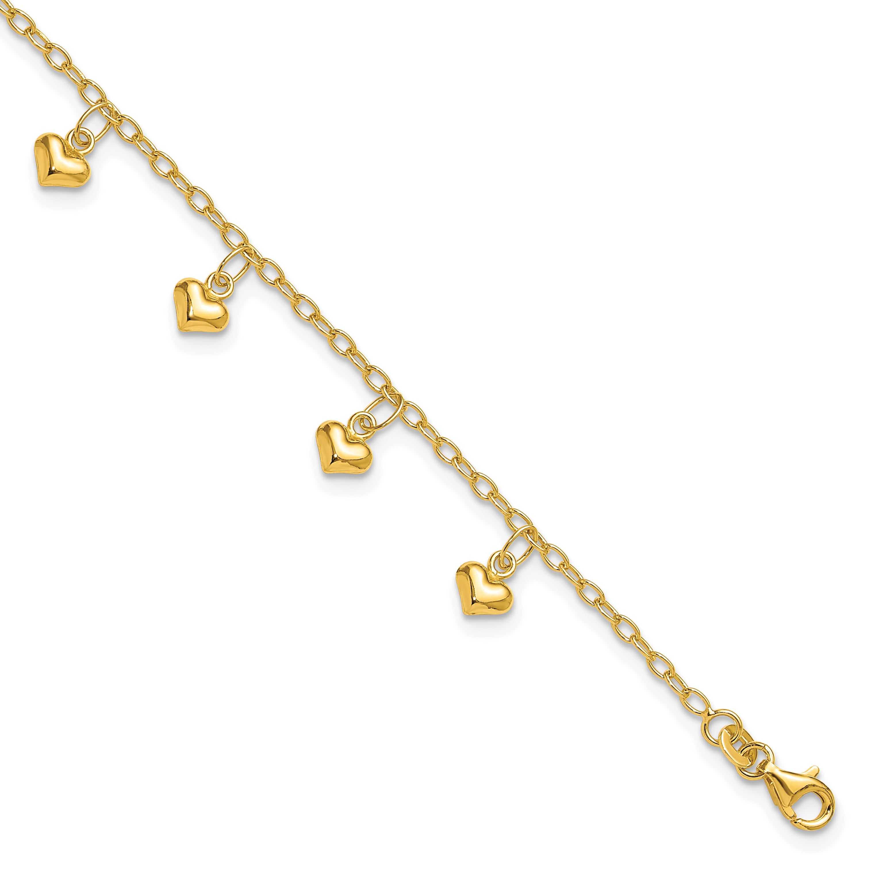 Sterling Silver Gold-tone Polished Puffed Heart 10in Anklet Main image