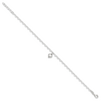 Sterling Silver Puffed Heart Charm 9 inch Plus 1 inch Extender - Total 10 inch Anklet