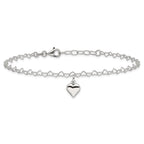 Sterling Silver Puffed Heart Charm 9 inch Plus 1 inch Extender - Total 10 inch Anklet