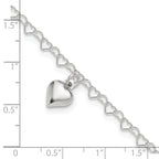 Sterling Silver Puffed Heart Charm 9 inch Plus 1 inch Extender - Total 10 inch Anklet