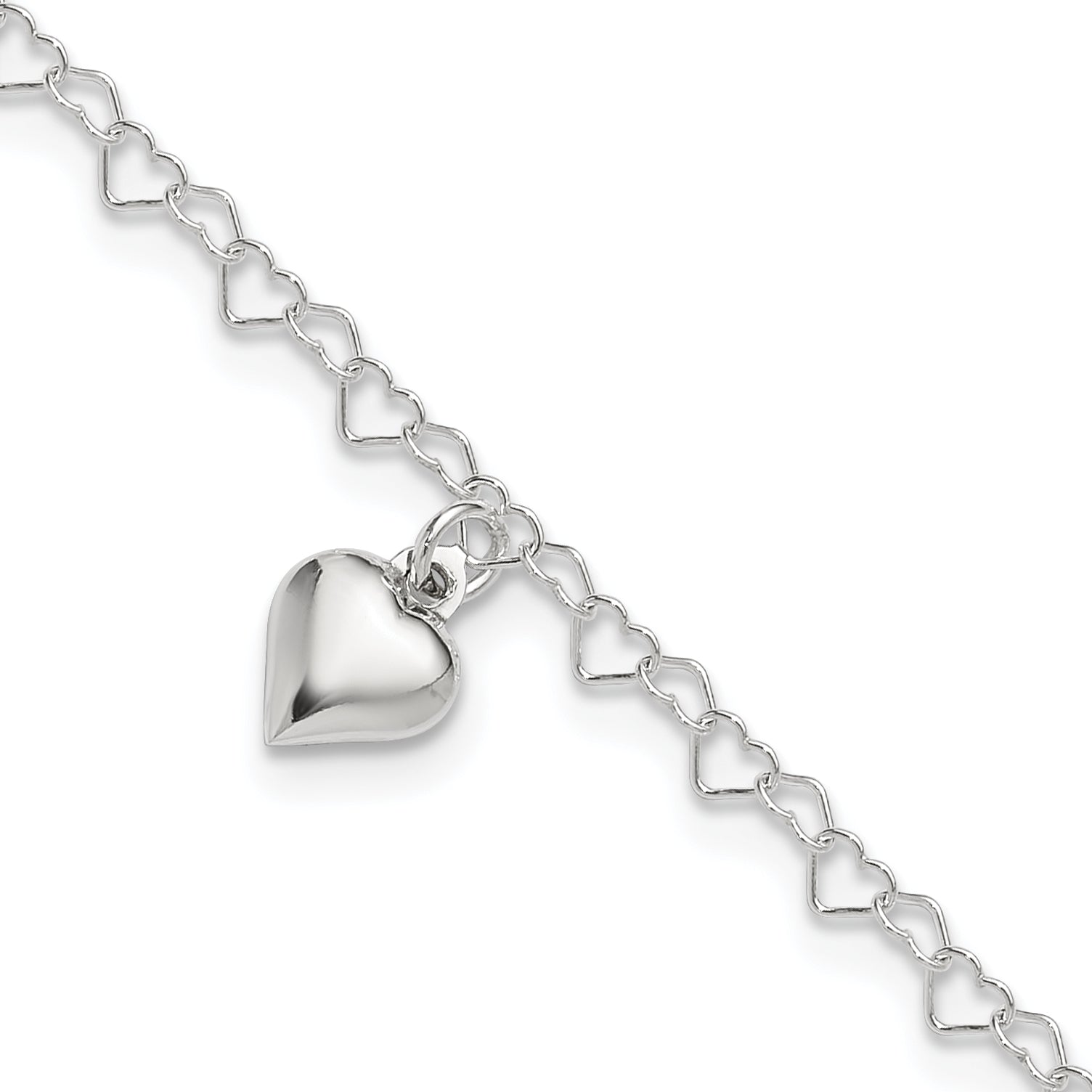 Sterling Silver Puffed Heart Charm 9 inch Plus 1 inch Extender - Total 10 inch Anklet Main image