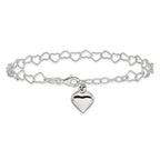 Sterling Silver Puffed Heart Dangle 10 inch Plus 1 inch Extender - Total 11 inch Anklet