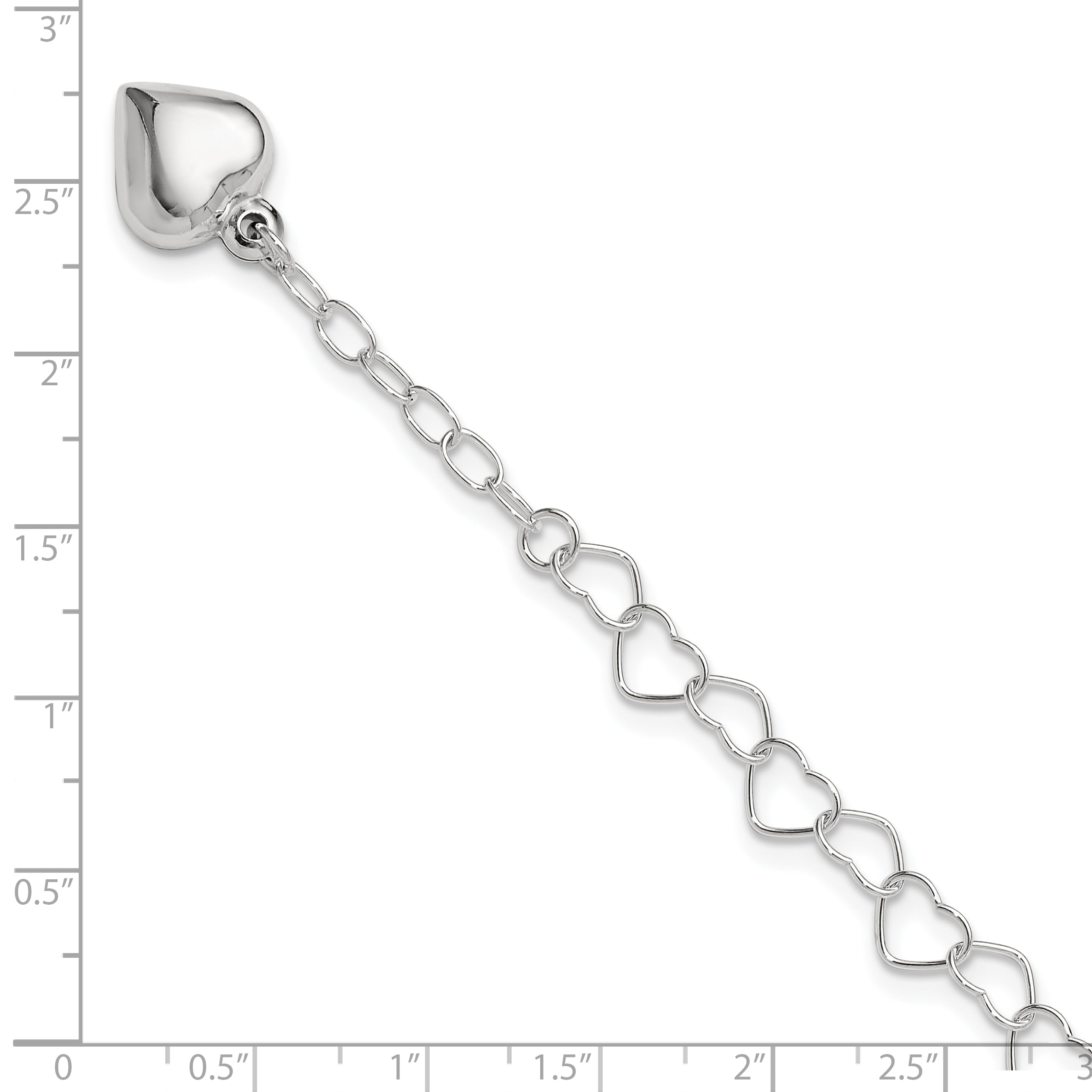 Sterling Silver Puffed Heart Dangle 9 inch Plus 1 inch Extender - Total 10 inch Anklet