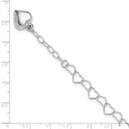 Sterling Silver Puffed Heart Dangle 9 inch Plus 1 inch Extender - Total 10 inch Anklet