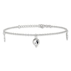 Sterling Silver Heart/YinYang/Peace Sign 8 inch Plus 1 inch Extender - Total 9 inch Anklet