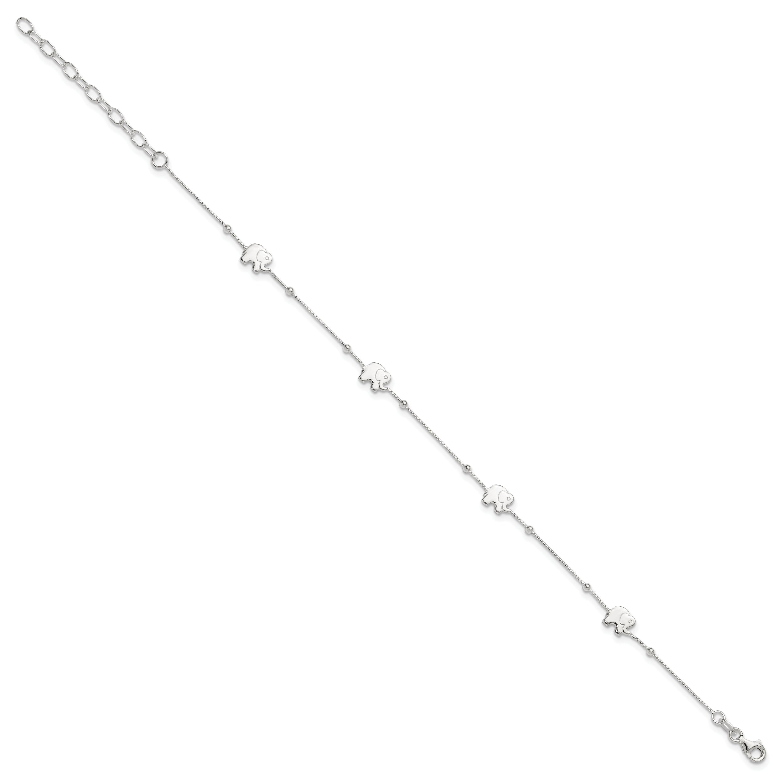 Sterling Silver Elephant 10 inch Plus 2 inch Extender - Total 12 inch Anklet
