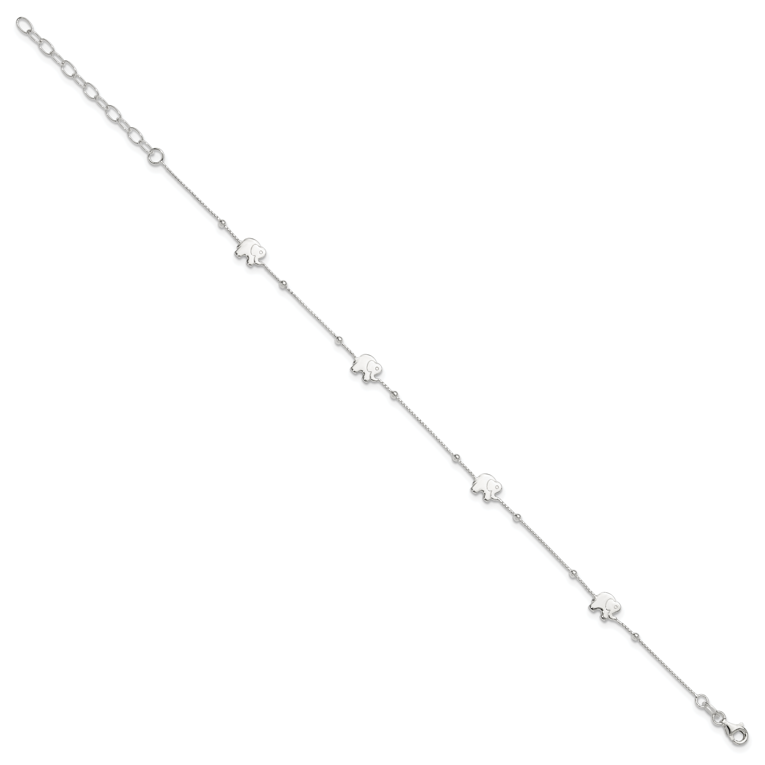 Sterling Silver Elephant 9 inch Plus 2 inch Extender - Total 11 inch Anklet Secondary image