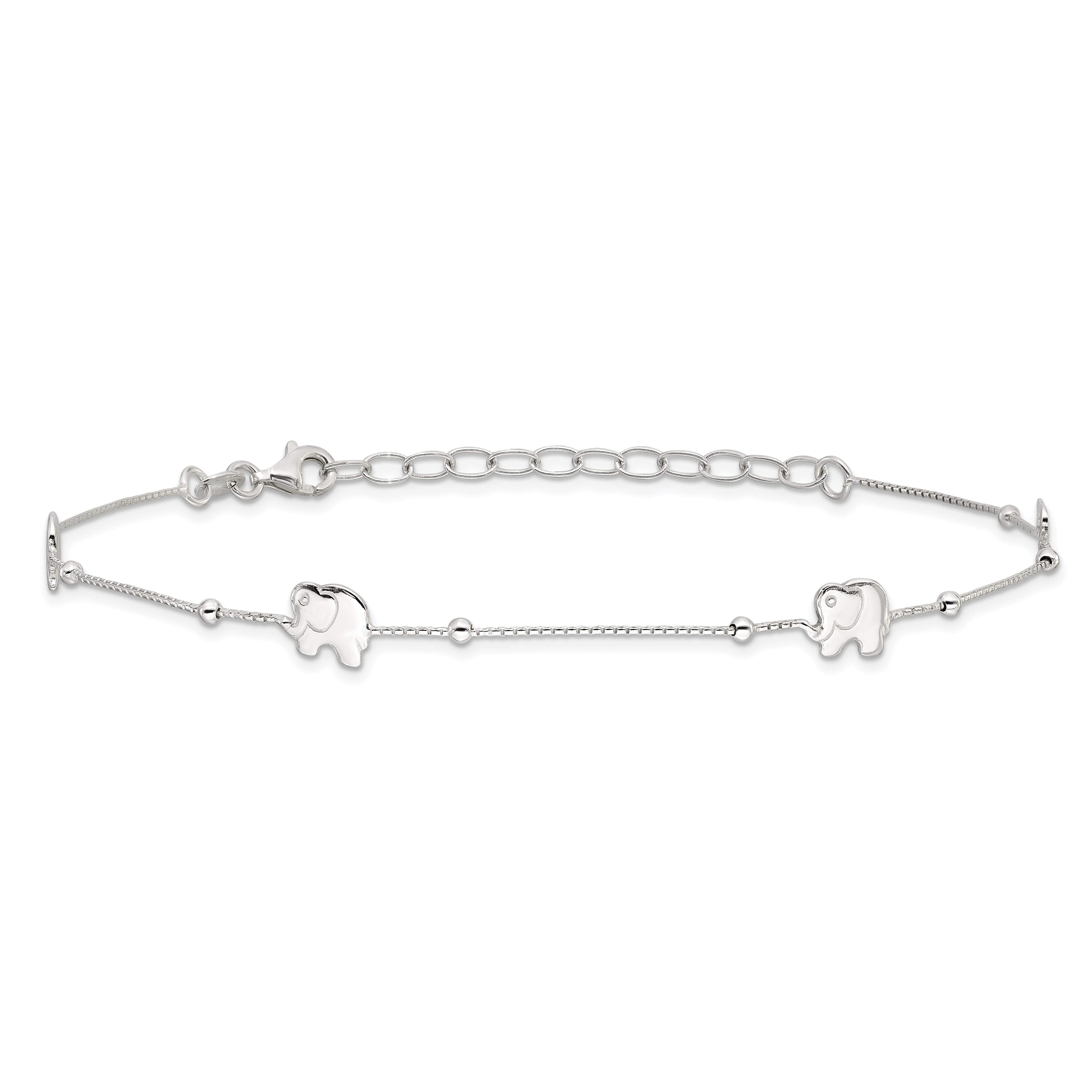 Sterling Silver Elephant 10 inch Plus 2 inch Extender - Total 12 inch Anklet