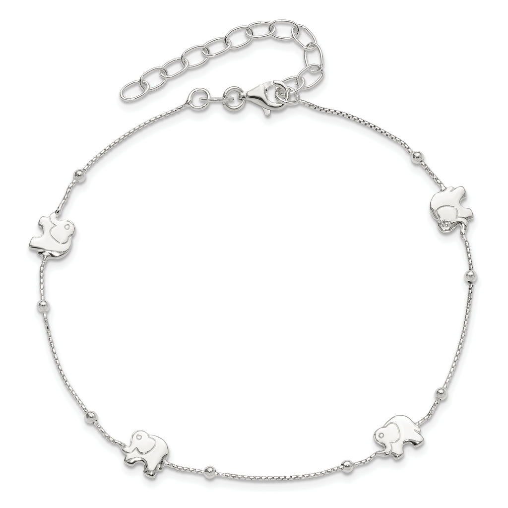 Sterling Silver Elephant 10 inch Plus 2 inch Extender - Total 12 inch Anklet
