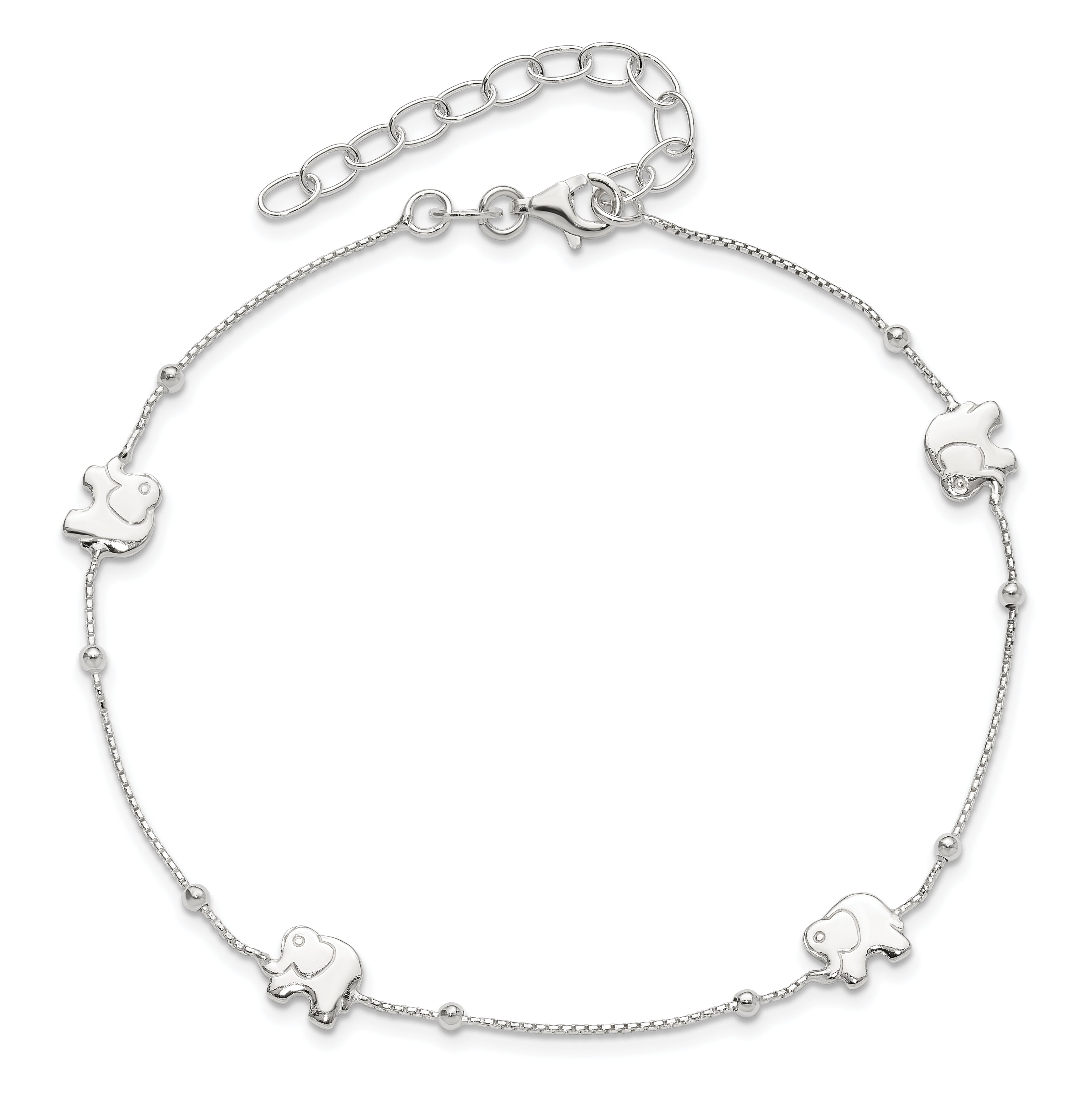 Sterling Silver Elephant 10 inch Plus 2 inch Extender - Total 12 inch Anklet