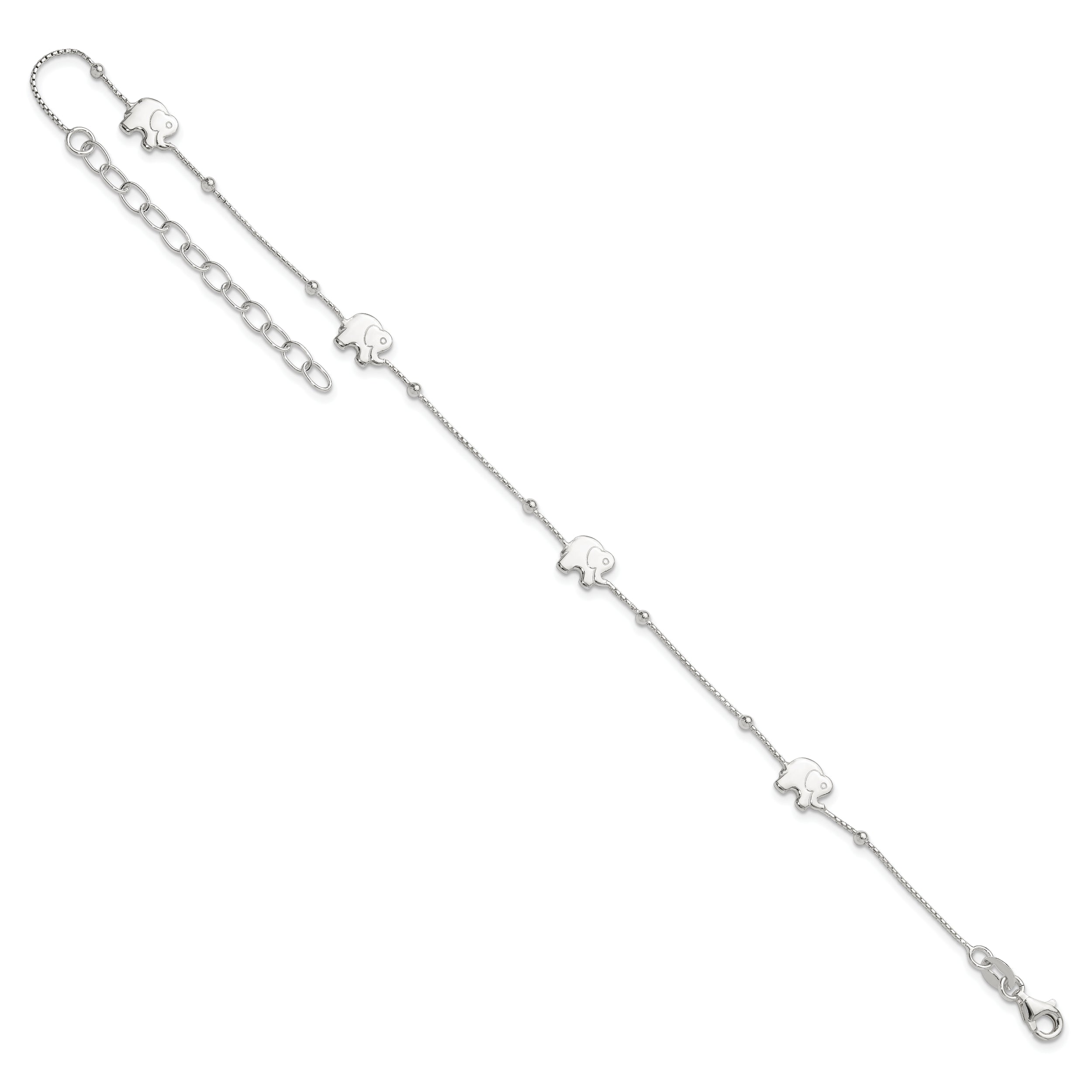 Sterling Silver Elephant 9 inch Plus 2 inch Extender - Total 11 inch Anklet