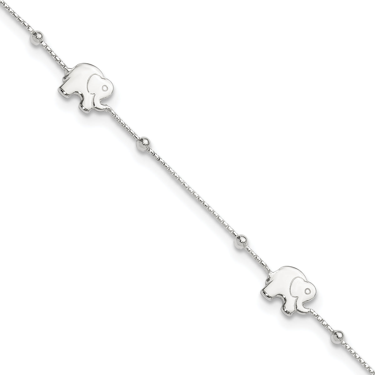 Sterling Silver Elephant 10 inch Plus 2 inch Extender - Total 12 inch Anklet