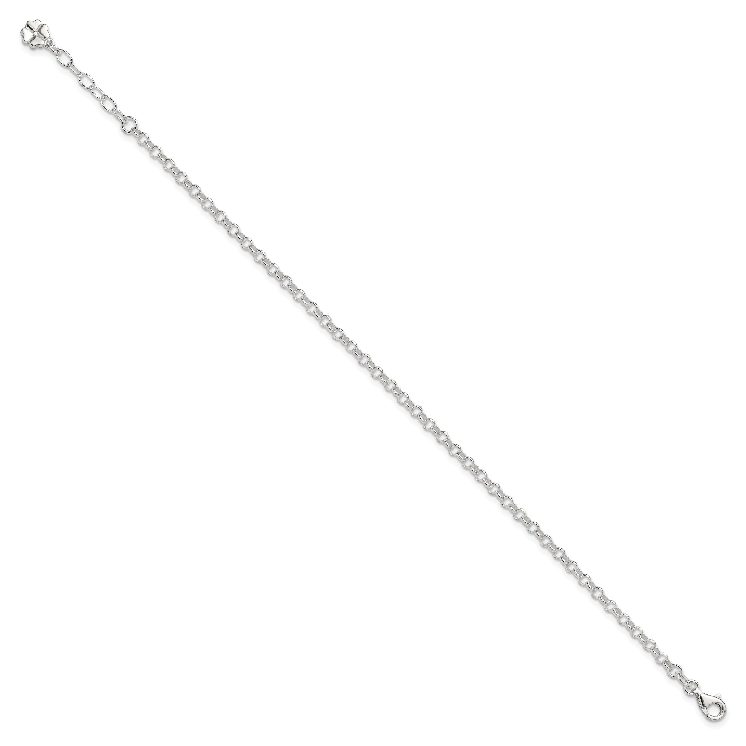 Sterling Silver Clover Dangle 10 inch Plus 1 inch Extender - Total 11 inch Anklet