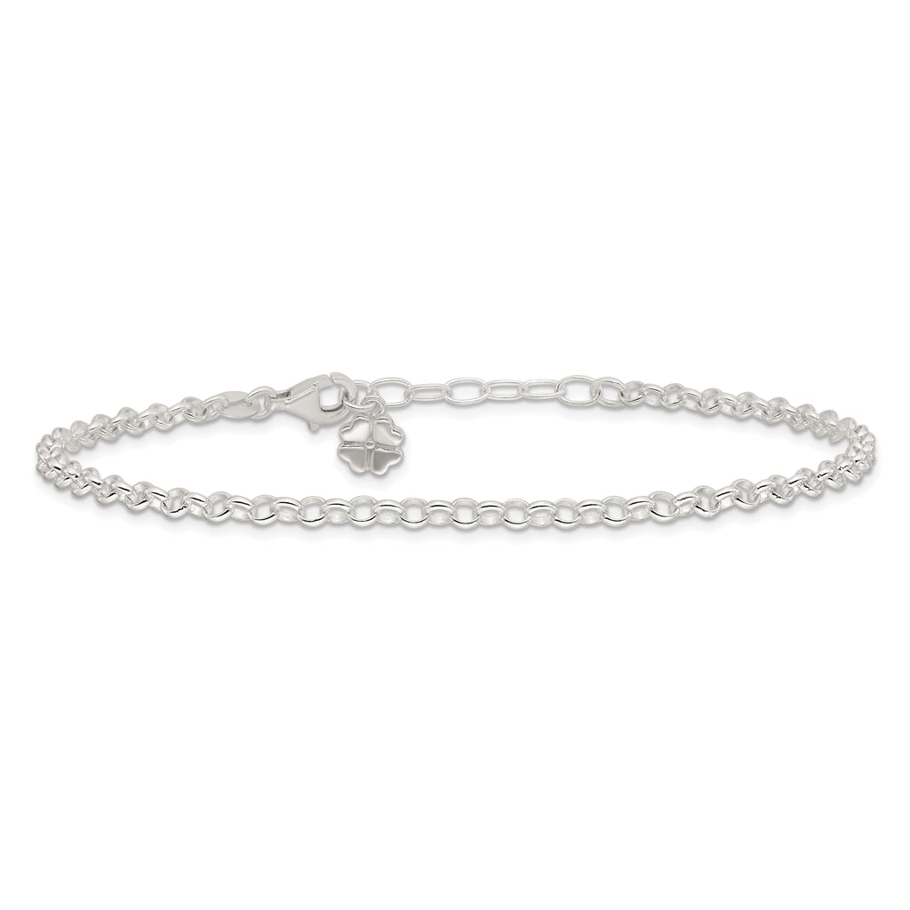 Sterling Silver Clover Dangle 10 inch Plus 1 inch Extender - Total 11 inch Anklet