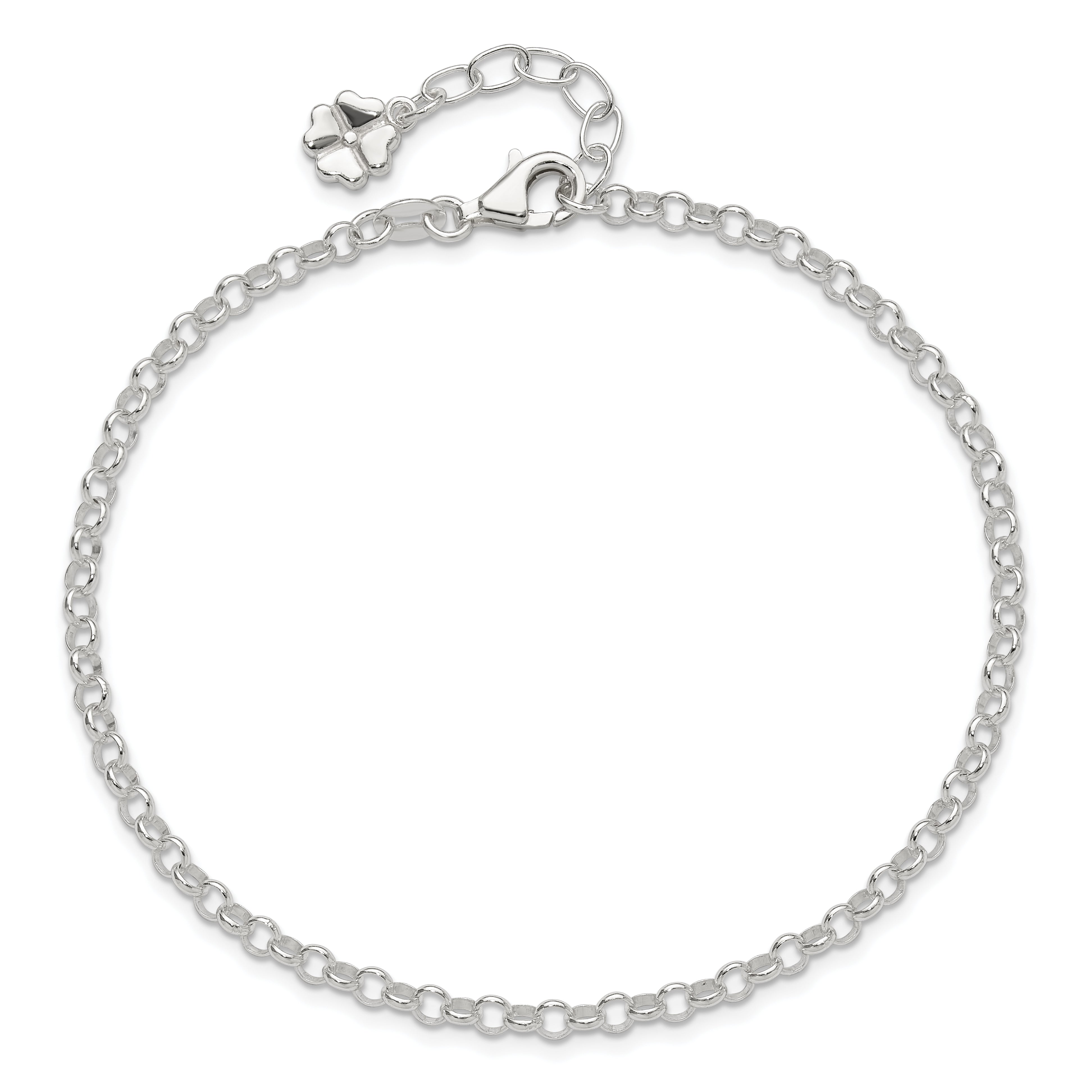 Sterling Silver Clover Dangle 10 inch Plus 1 inch Extender - Total 11 inch Anklet