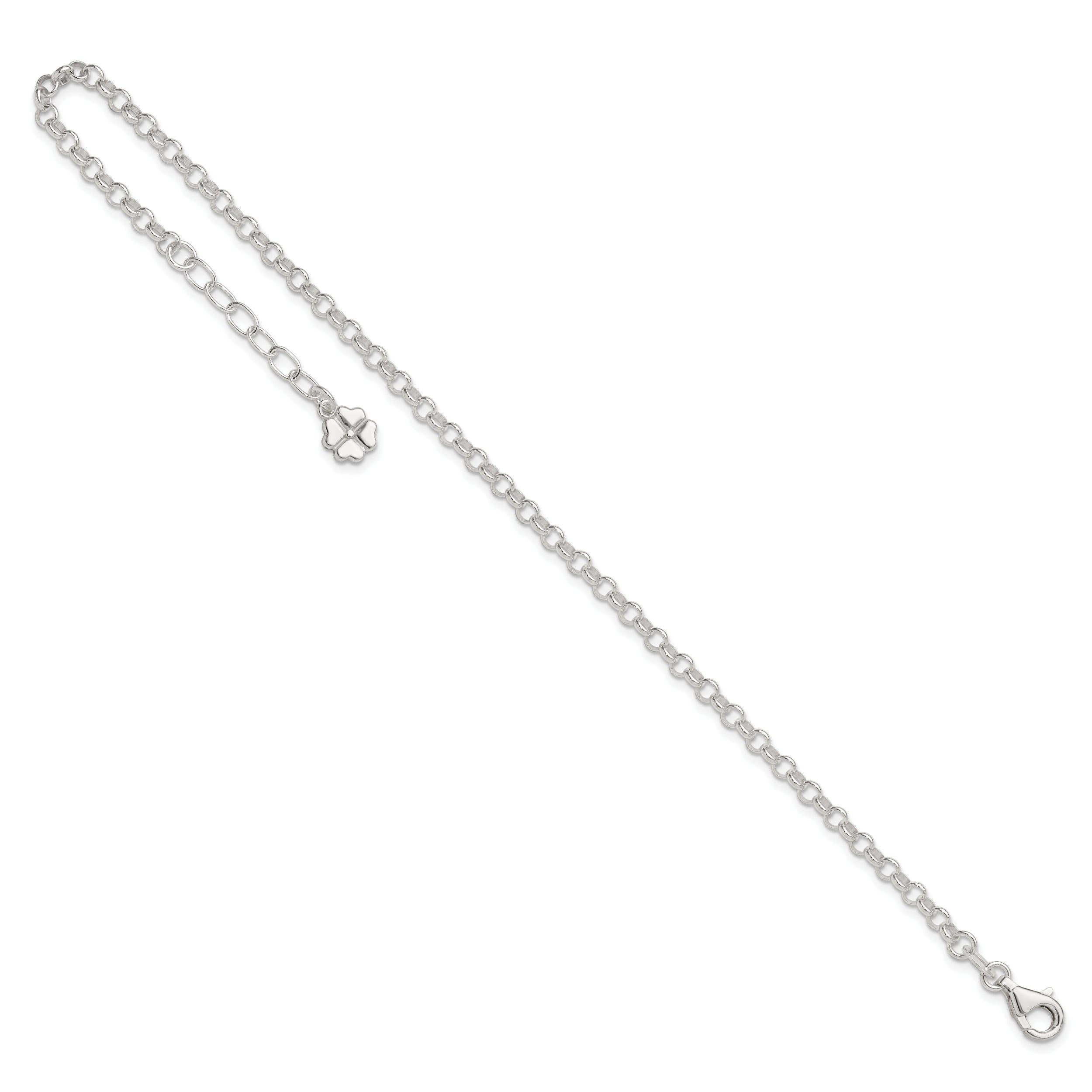 Sterling Silver Clover Dangle 9 inch Plus 1 inch Extender - Total 10 inch Anklet