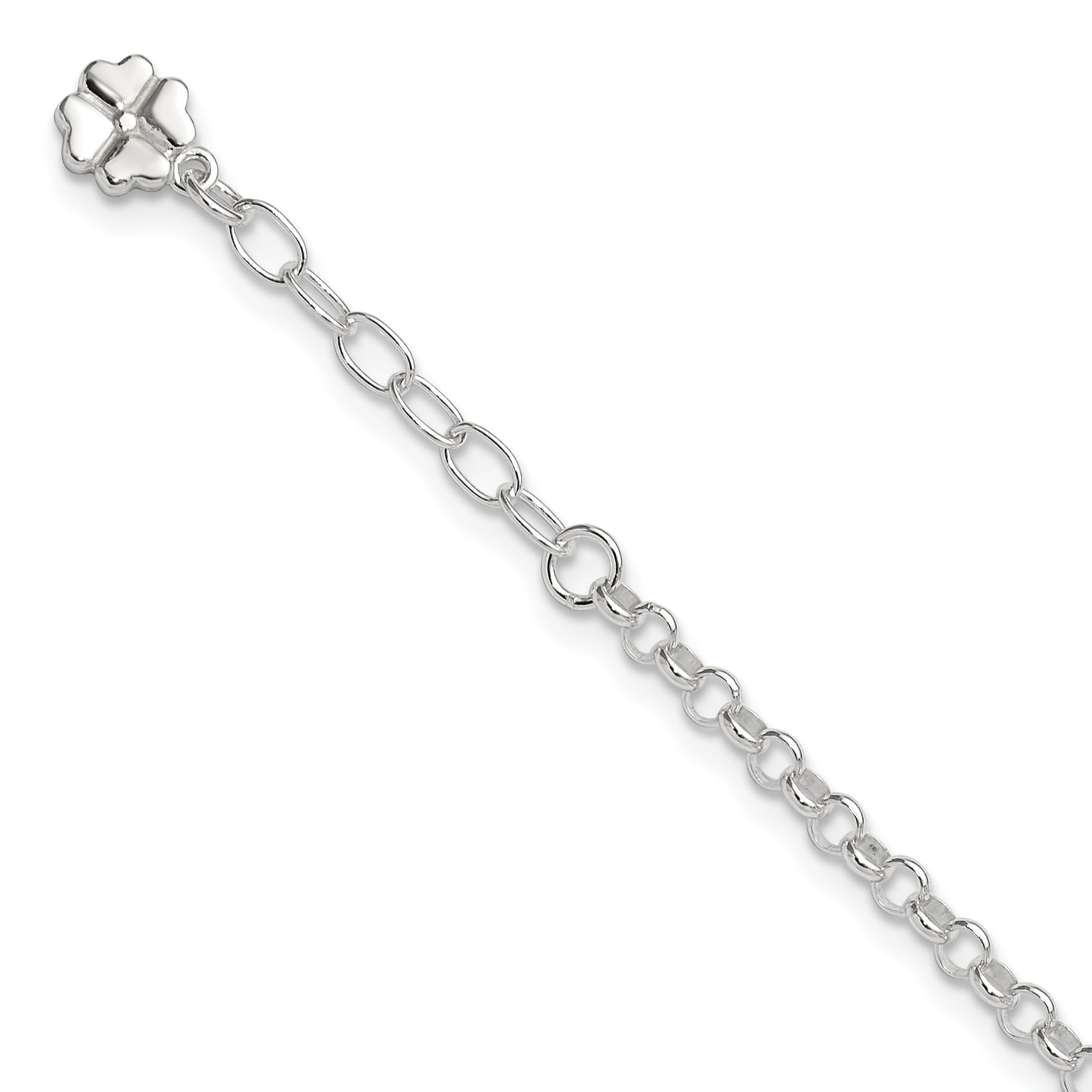 Sterling Silver Clover Dangle 9 inch Plus 1 inch Extender - Total 10 inch Anklet