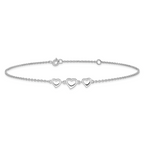 Sterling Silver Rhodium-plated Three Hearts 10 inch Plus 1 inch Extender - Total 11 inch Anklet