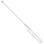 Sterling Silver Rhodium-plated Three Hearts 10 inch Plus 1 inch Extender - Total 11 inch Anklet