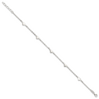 Sterling Silver Hearts 5-Station 9 inch Plus 1 inch Extender - Total 10 inch Anklet