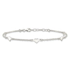 Sterling Silver Hearts 5-Station 9 inch Plus 1 inch Extender - Total 10 inch Anklet