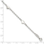 Sterling Silver Hearts 5-Station 9 inch Plus 1 inch Extender - Total 10 inch Anklet