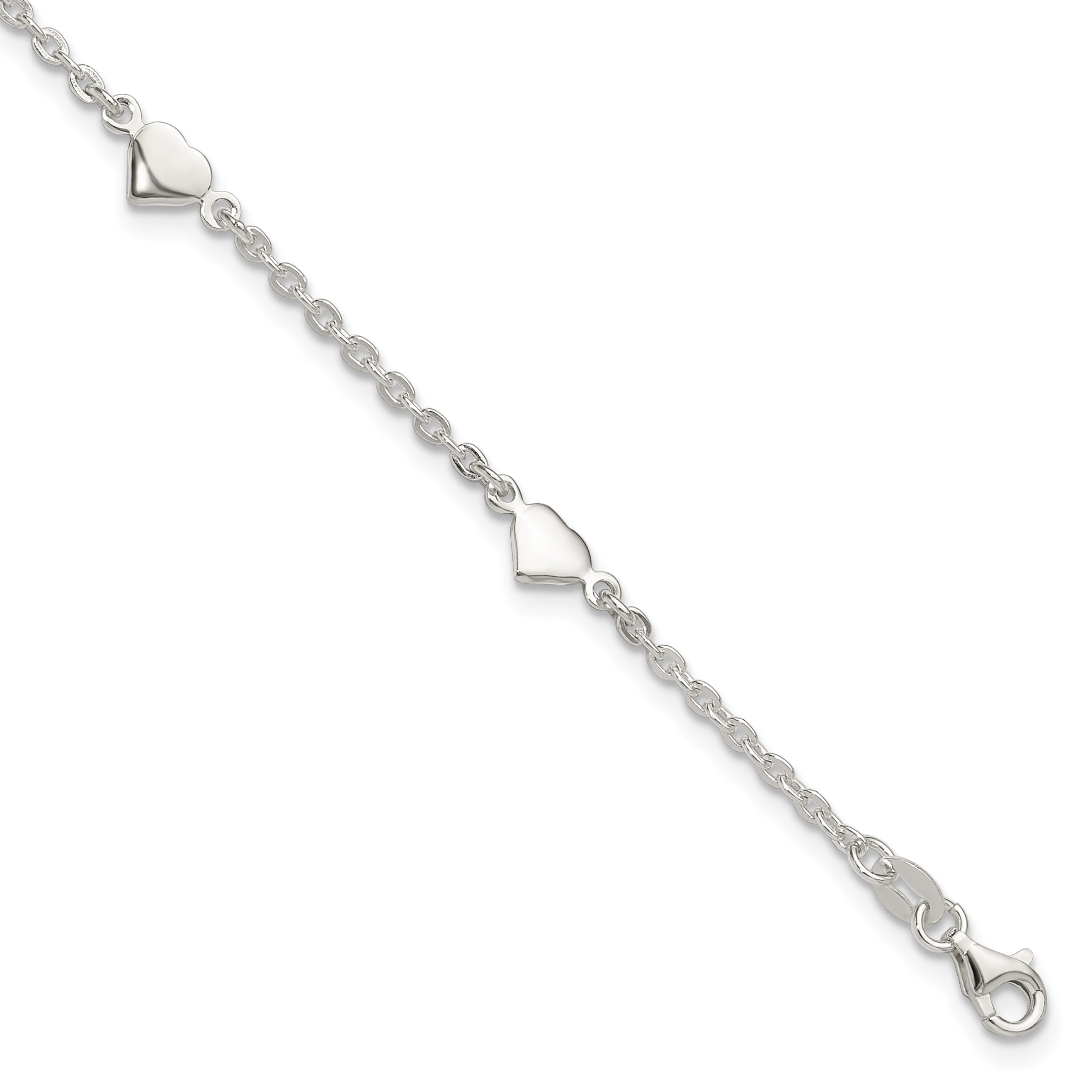 Sterling Silver Hearts 5-Station 9 inch Plus 1 inch Extender - Total 10 inch Anklet Main image