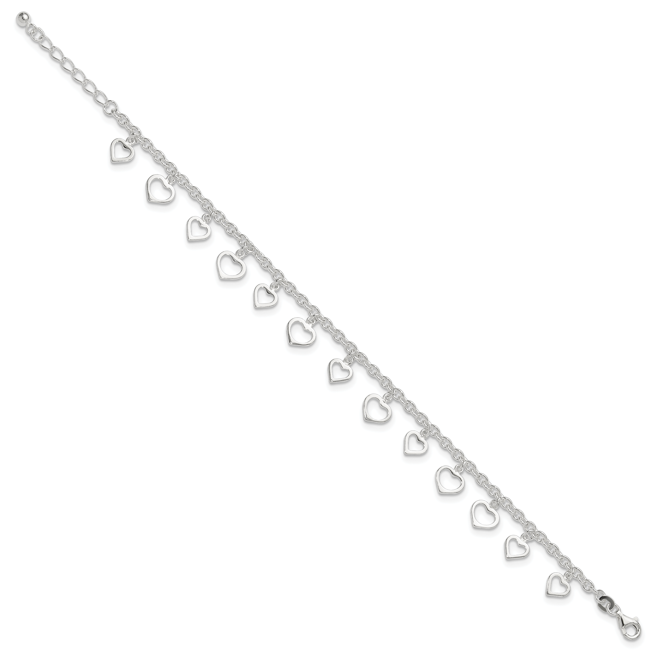 Sterling Silver Heart Charms 8 inch Plus 1 inch Extender - Total 9 inch Anklet Secondary image