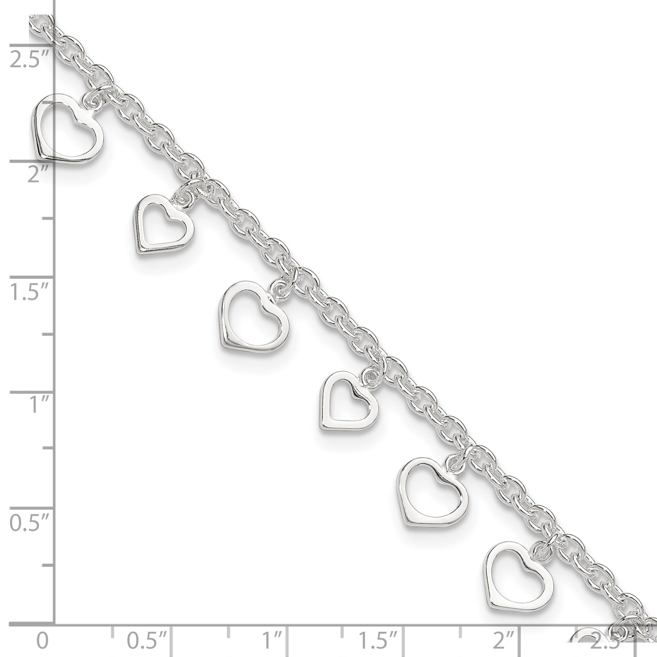 Sterling Silver Heart Charms 8 inch Plus 1 inch Extender - Total 9 inch Anklet