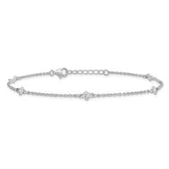 Sterling Silver Rhodium-plated Bezel CZ 5-Station 9 inch Plus 1 inch Extender - Total 10 inch Anklet
