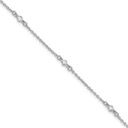 Sterling Silver Rhodium-plated Bezel CZ 5-Station 9 inch Plus 1 inch Extender - Total 10 inch Anklet