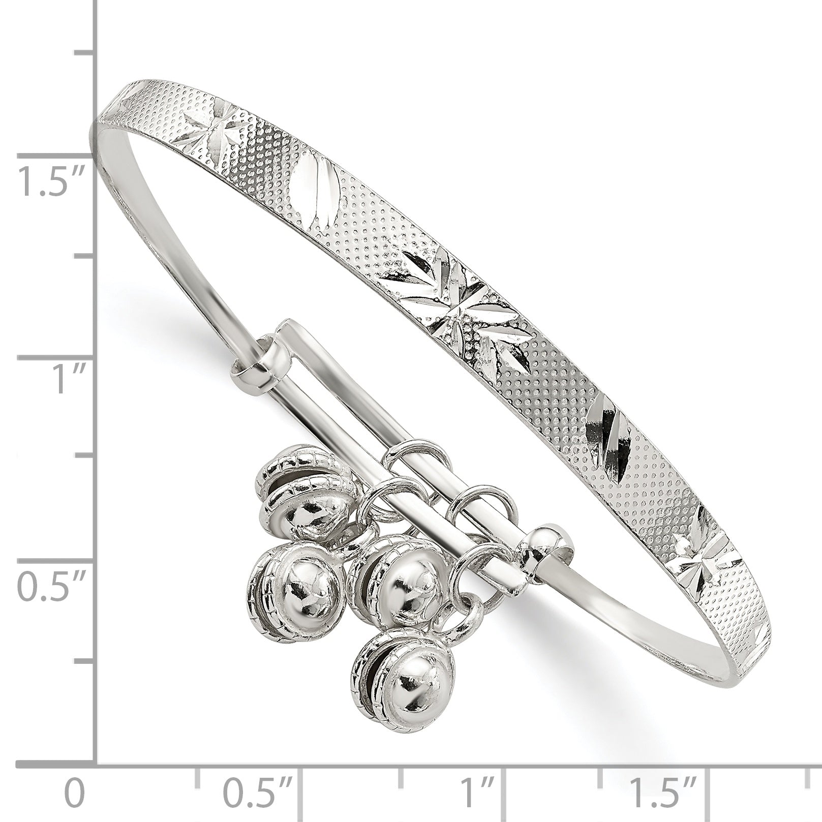 Sterling Silver D/C & Textured Bells Adjustable Children's Bangle Bracelet Secondary image