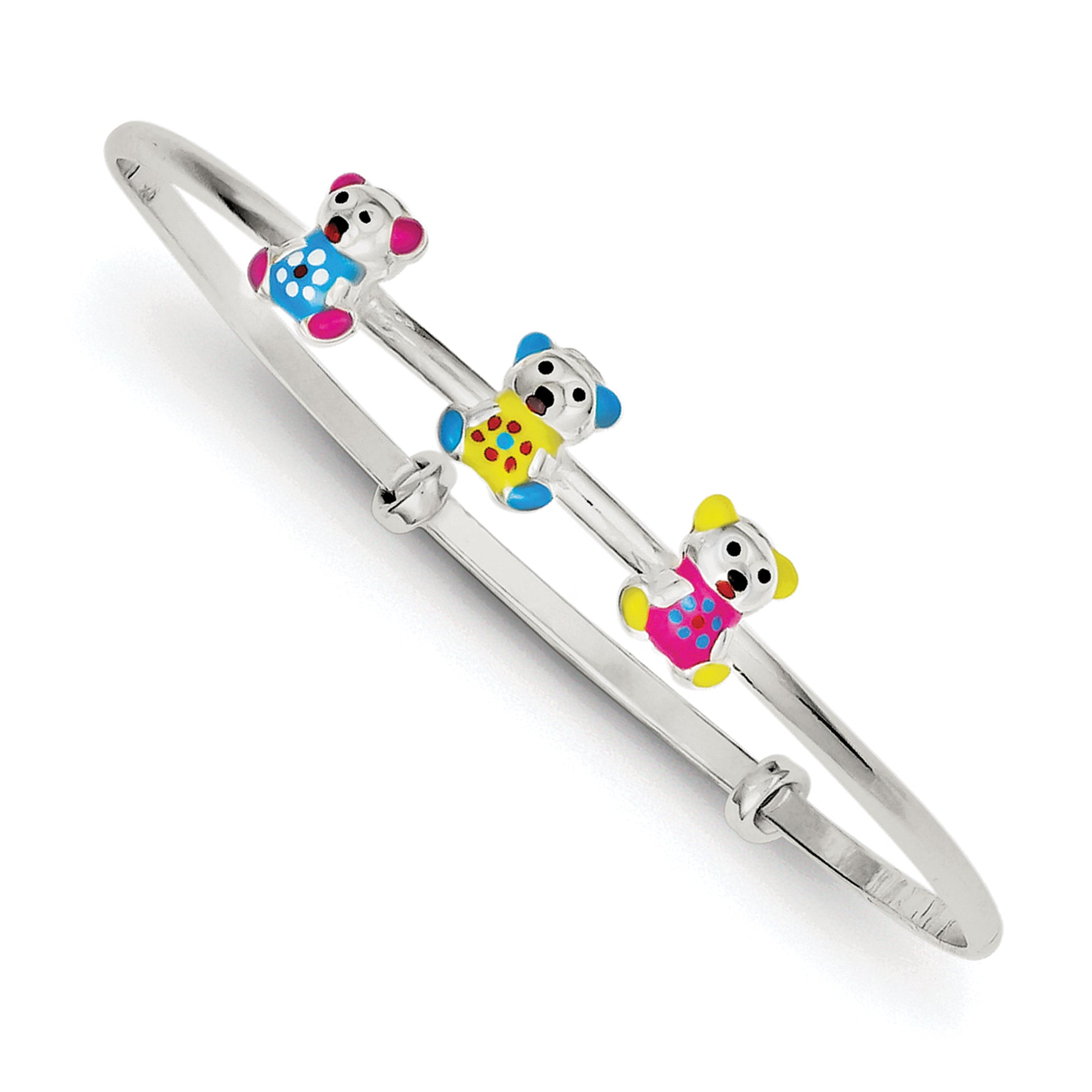 Sterling Silver Multi-color Enamel Teddy Bear Adjustable Children's Bangle Main image