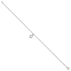 Sterling Silver 10inch Polished Puffed Heart Anklet