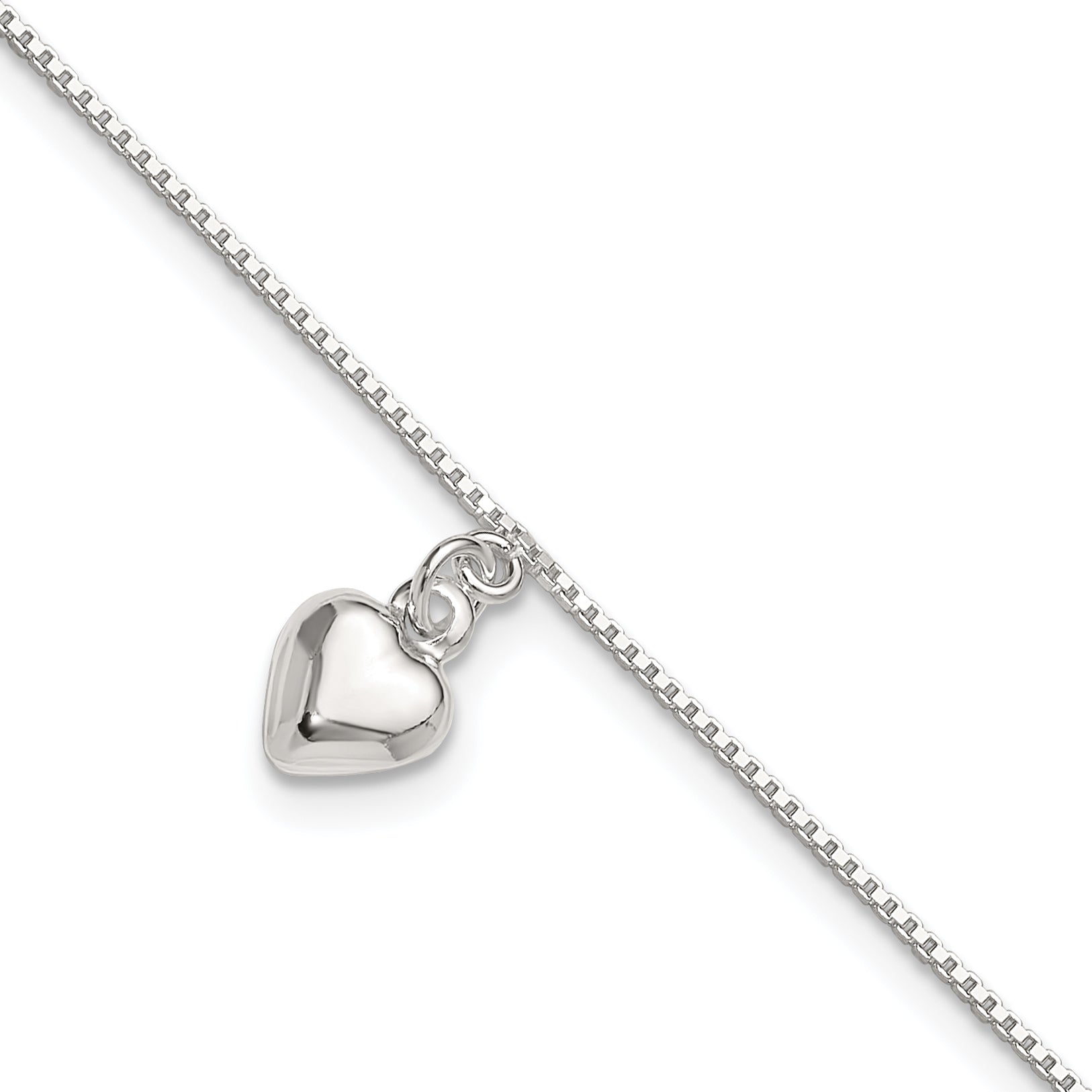 Sterling Silver 10inch Polished Puffed Heart Anklet Main image