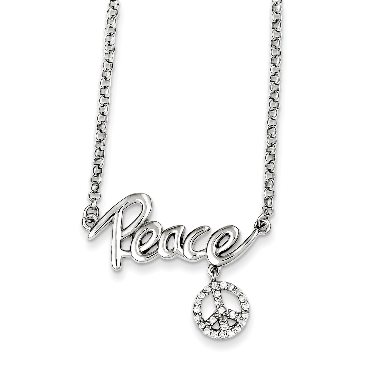 Sterling Silver CZ Peace Necklace Main image