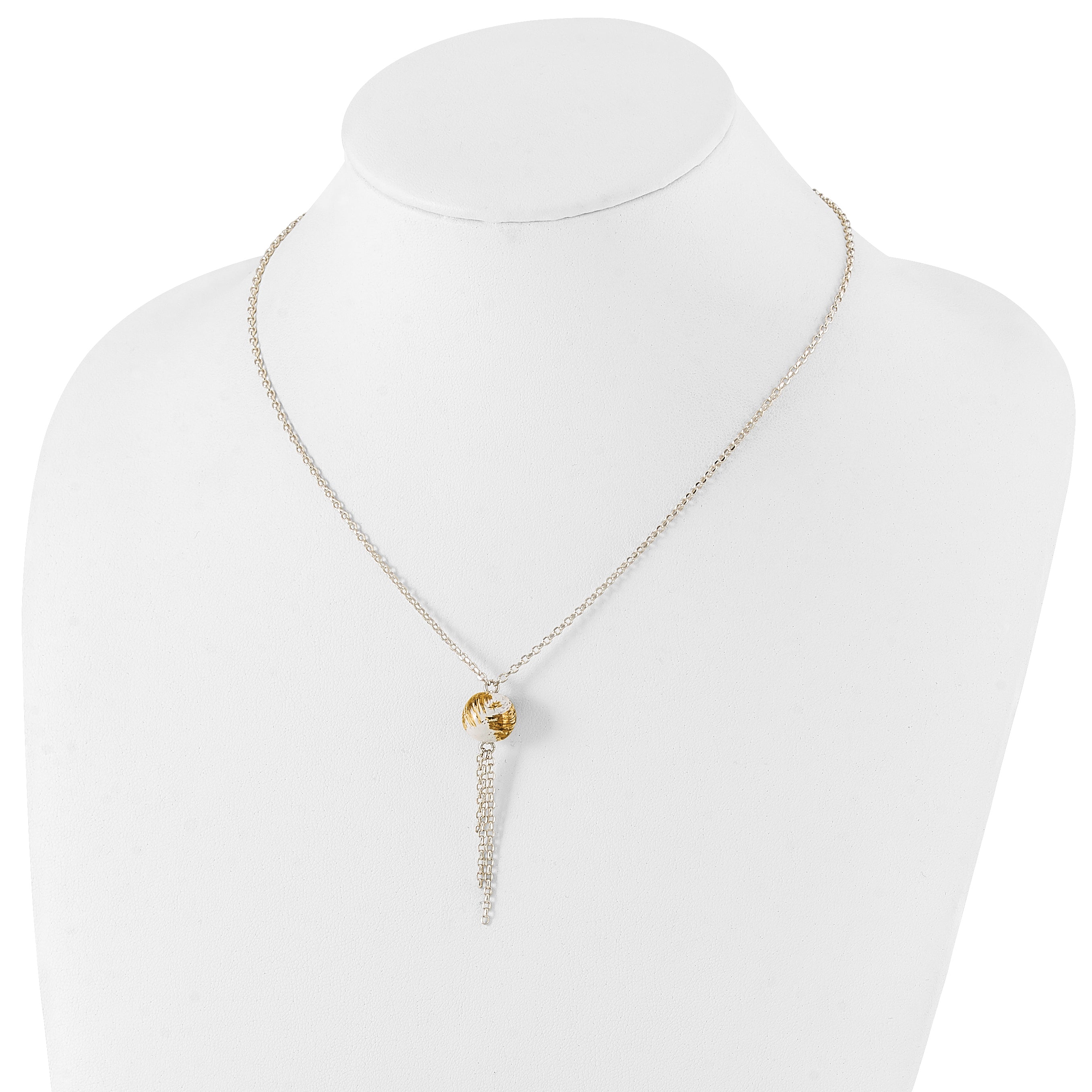 Sterling Silver Polished Gold-tone & Enameled Fancy Ball Drop Necklace