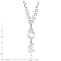 Sterling Silver Polished & Textured Floral Teardrop Necklace