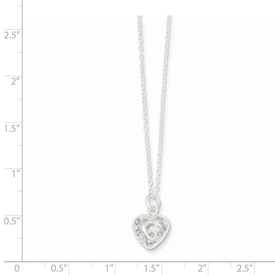 Sterling Silver Polished Puffed Filigree Heart 18 inch Necklace