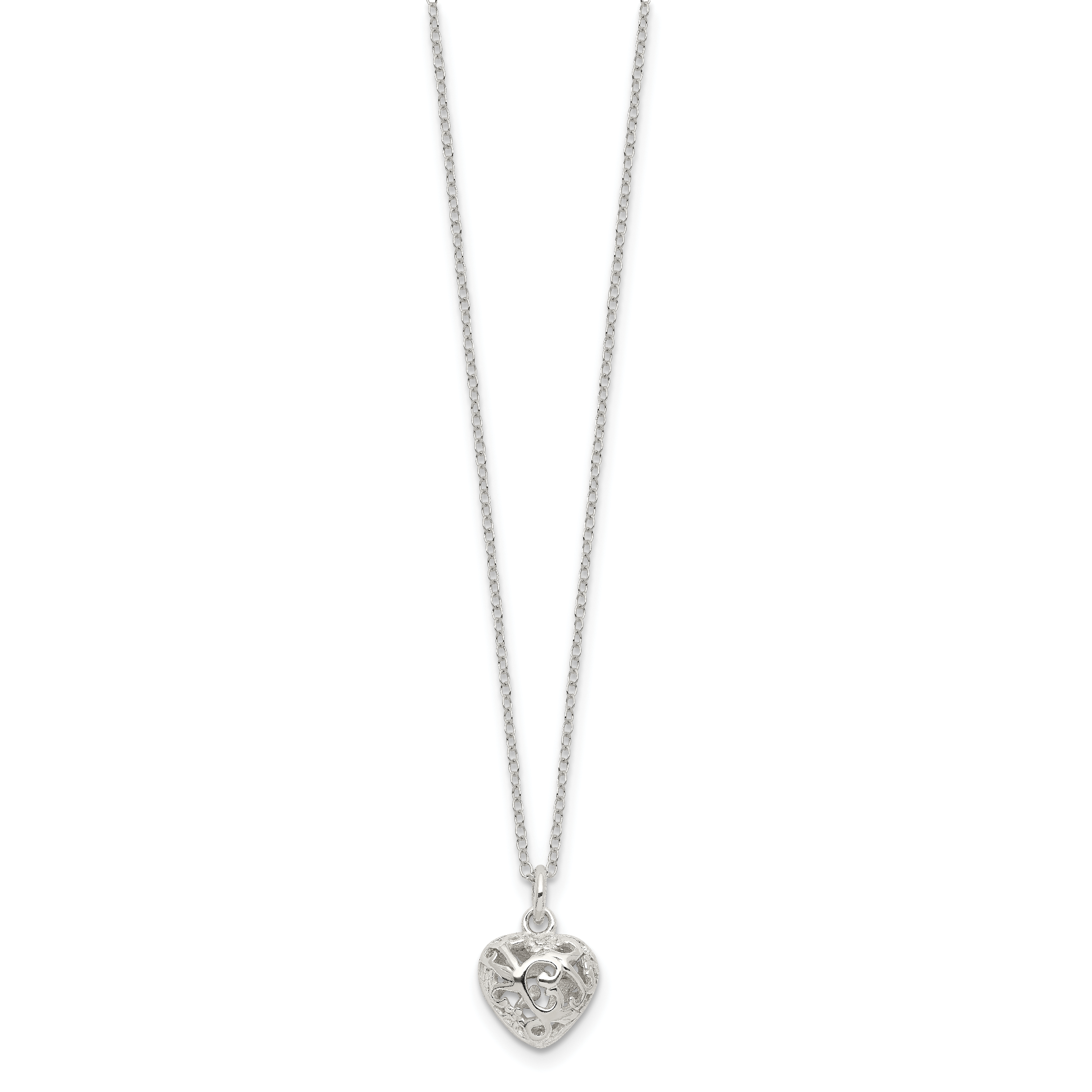 Sterling Silver Polished Puffed Filigree Heart 18 inch Necklace Secondary image