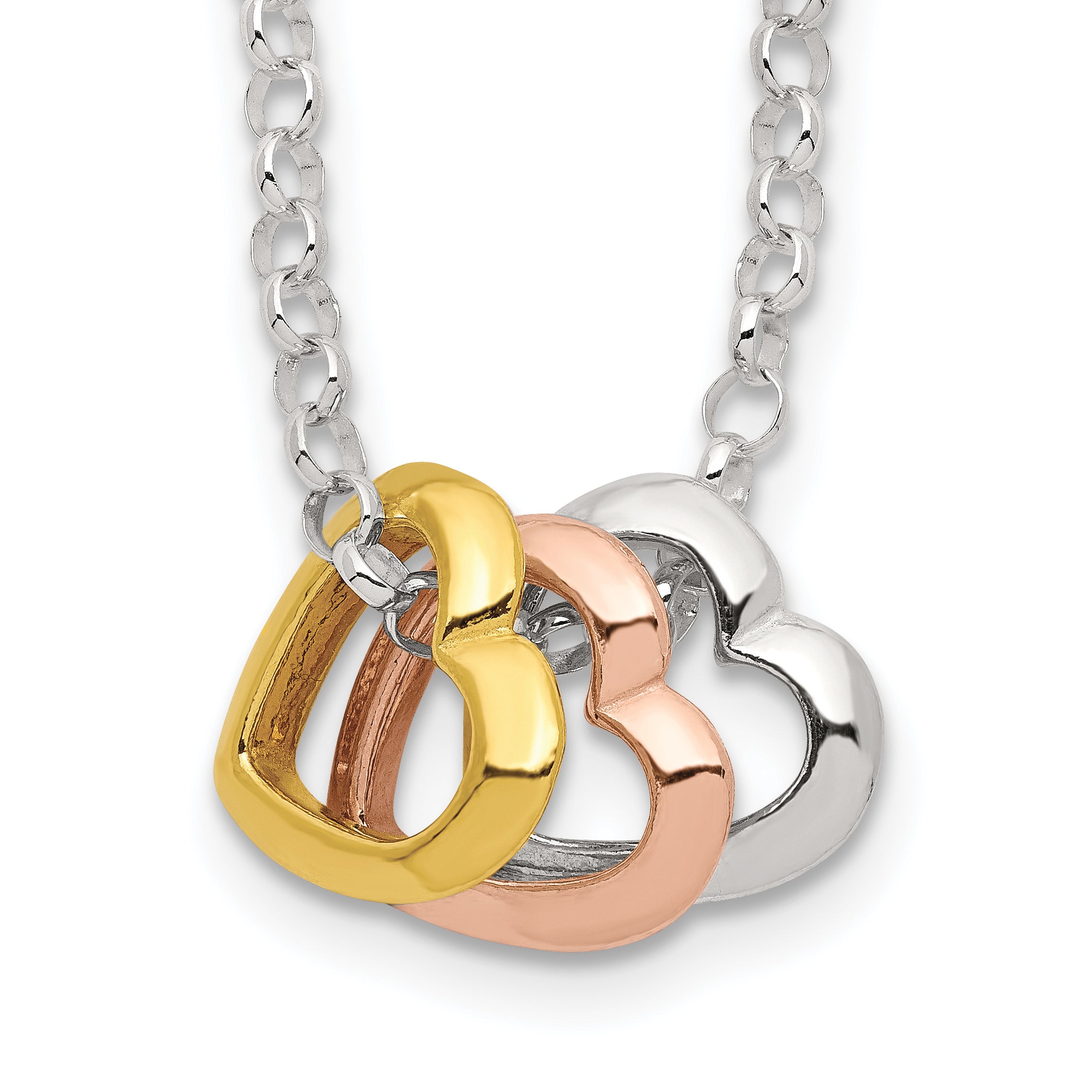 Sterling Silver and Vermeil Polished Fancy 3-Heart Necklace Main image