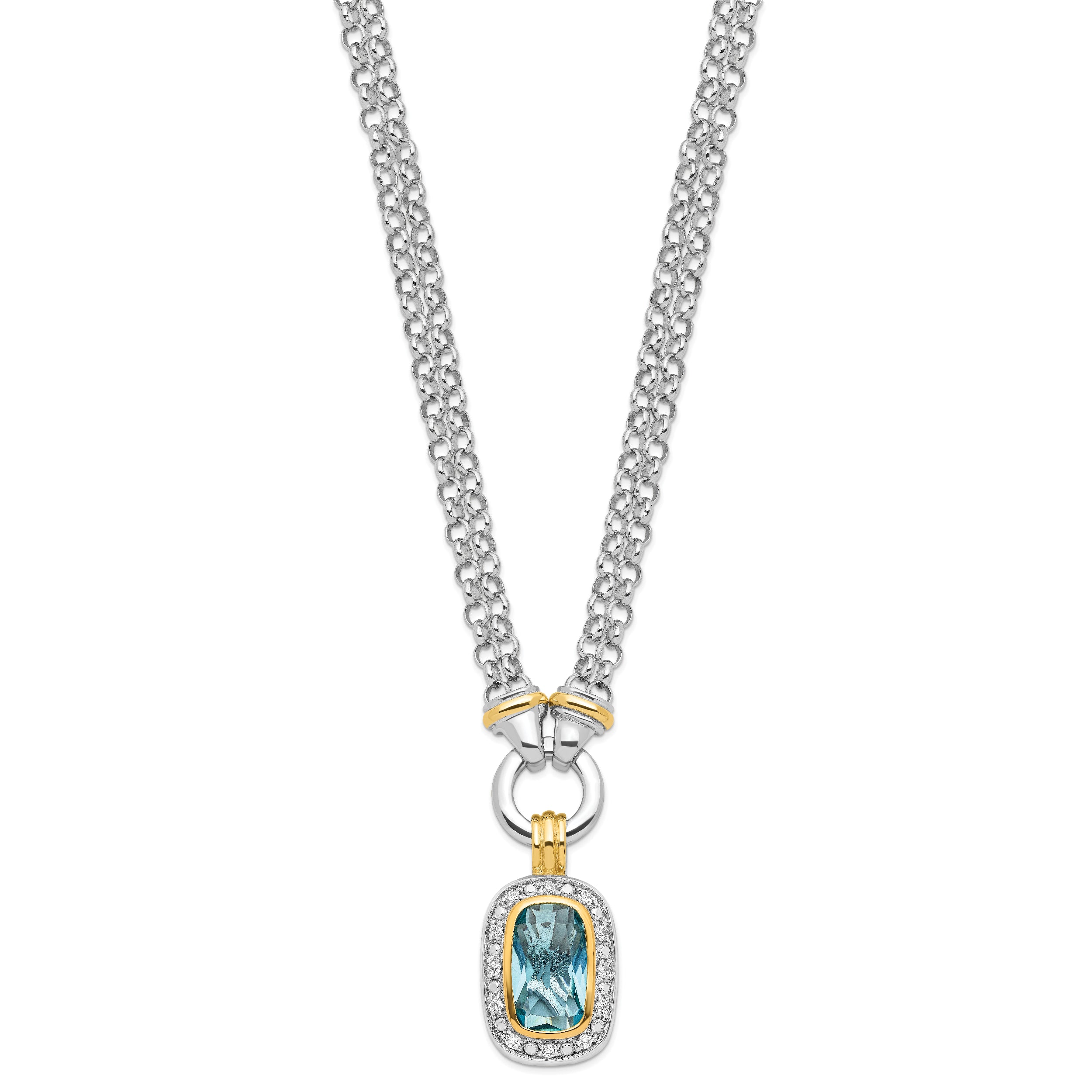 Sterling Silver Flash Gold-plated Clear and Blue CZ 16 inch Necklace