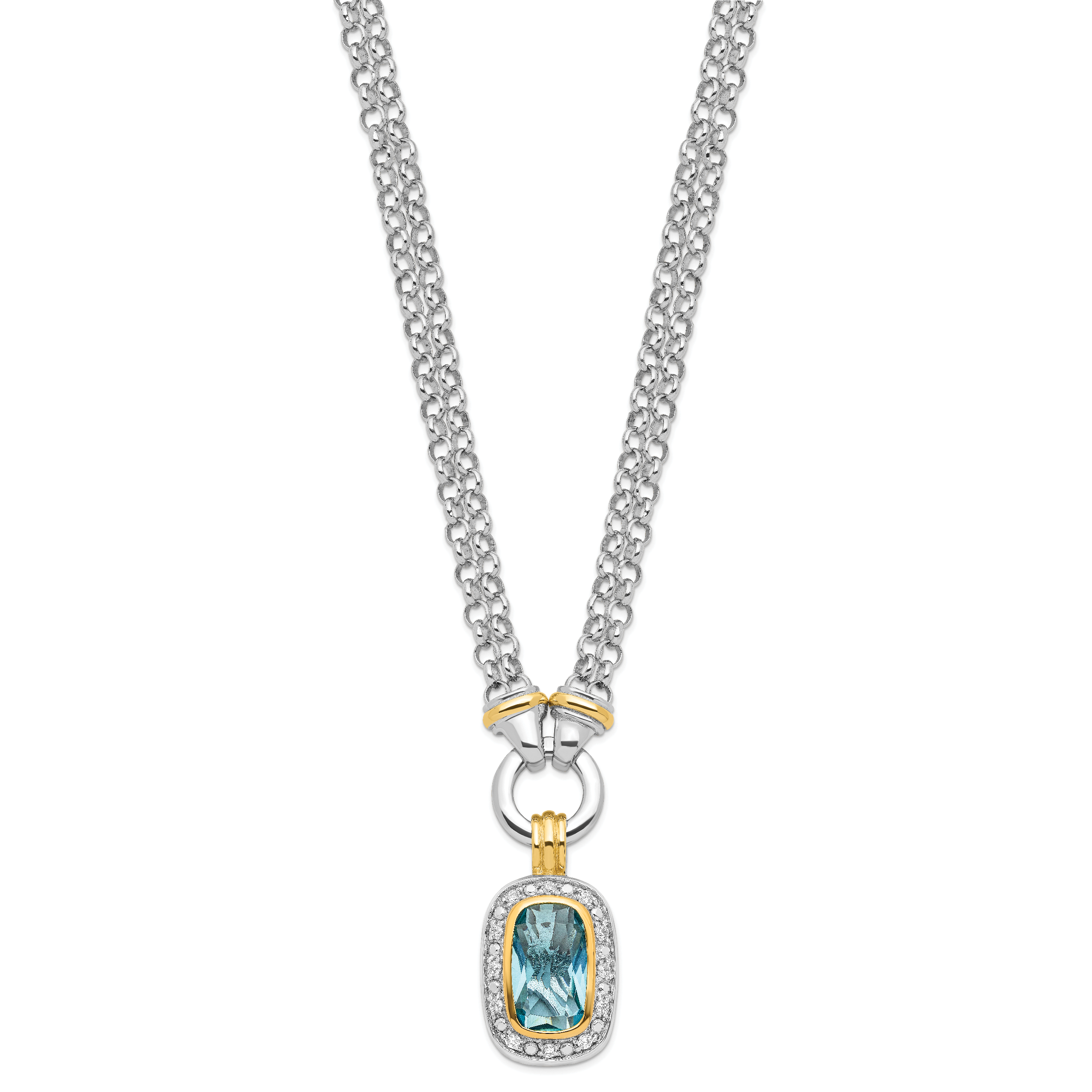 Sterling Silver Flash Gold-plated Clear and Blue CZ 16 inch Necklace